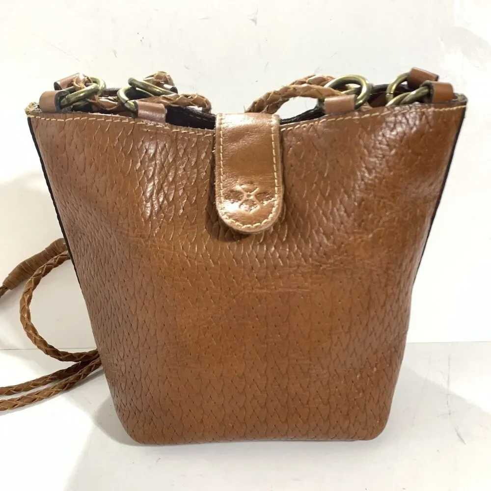 Patricia Nash Leather Weave Cognac Bucket Purse Women’s